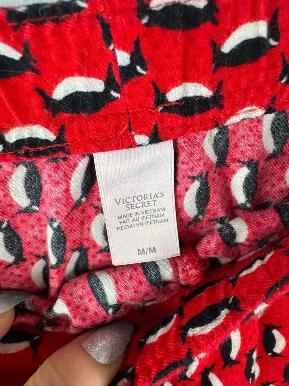 Victoria’s Secret Red Penguin Print Pajama Set Medium Cotton Button Front